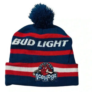 ROCKFORD ICEHOGS Hockey Hat Bud Light Winter Knit Cap BLACKHAWKS Minor League